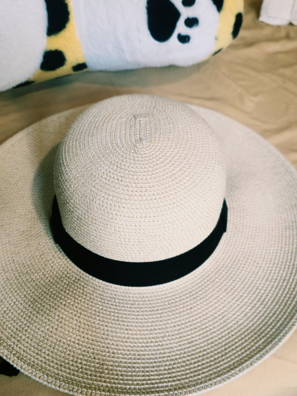 Solar Escape Cream Wide Brim Straw Sun Hat with Black Band